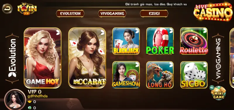 Nhiều game chơi tại Casino Live IWIN